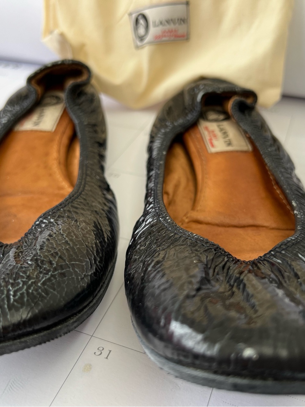 Lanvin Navy Leather Ballet Flats